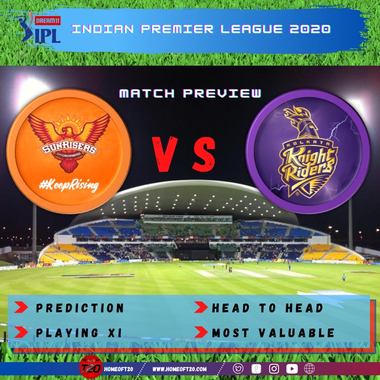 IPL 2020 Match 8 Kolkata Knight Riders vs Sunrisers Hyderabad