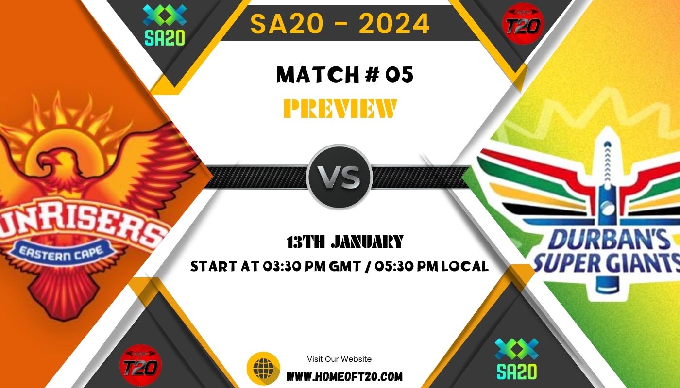 SA20 2024 Match 5, Sunrisers Eastern Cape vs Durban Super Giants Match Preview, Pitch Report, Weather Report, Predicted XI, Fantasy Tips, and Live Streaming Details